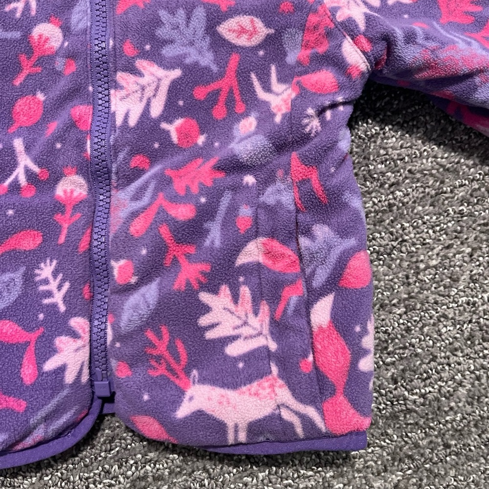 Columbia 2T Reversible Puffer Coat Fleece Purple Fox Leaf Print - Picture 5 of 8